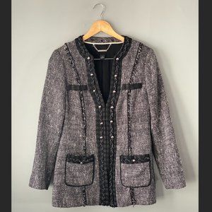 White House Black Market Tweed Silver Button Long Blazer Jacket